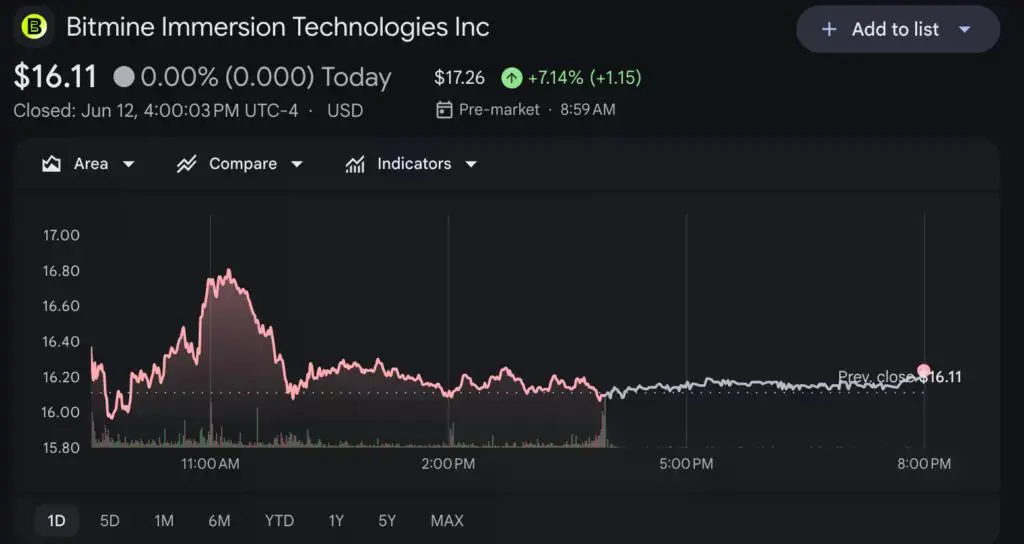 Bitmine (BMNR) price chart, source: Google Finance