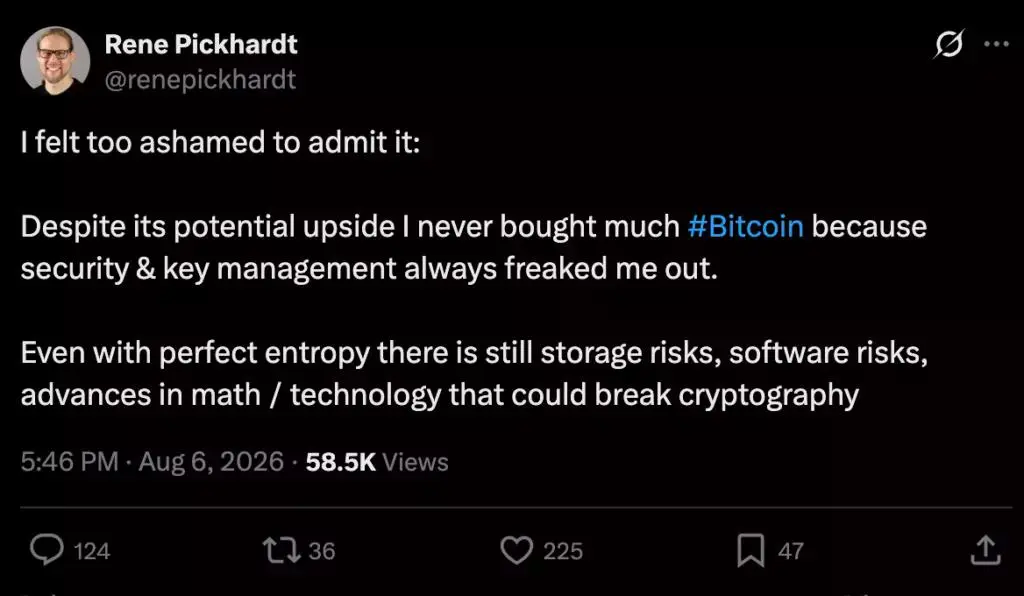 Bitcoin developer cites self-custody fears, source: X